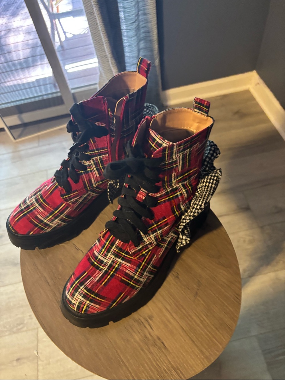Betsy Johnson Women’s Red Plaid Lace-Up Boots